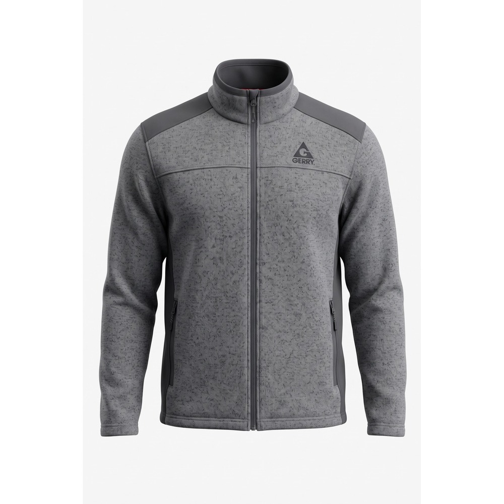 Gerry Mens Full Zip Sweater Fleece Jacket Gray Heather Mock Neck Outdoor L